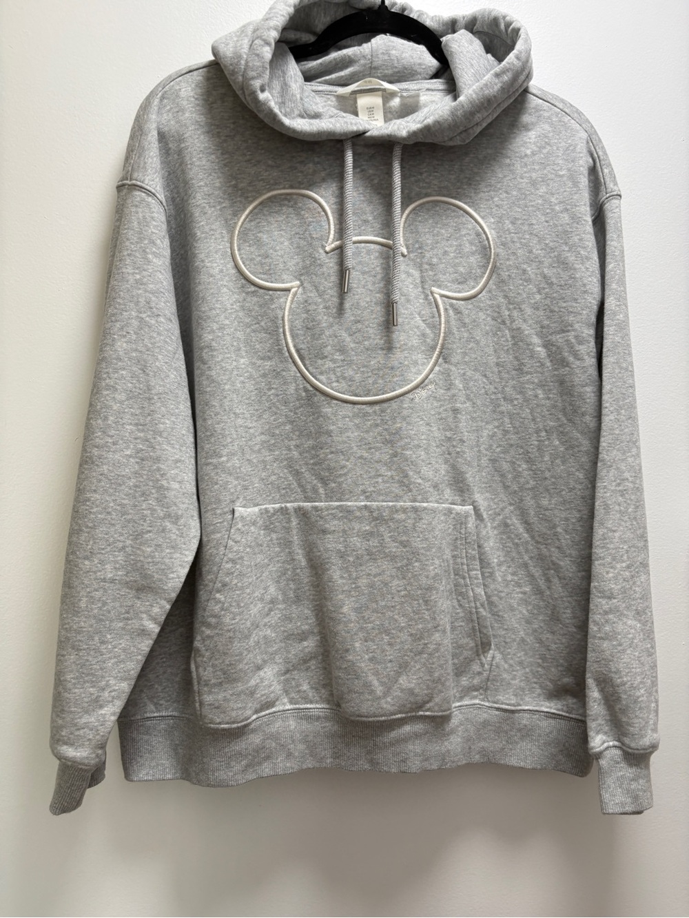 H&M Gray Hooded Sweatshirt with Embroidered Mickey Outline